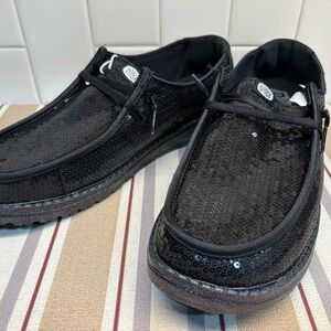 Hey Dude Wendy Disco Sequin Women's Black Slip On Shoes 43476-001 Size W12 NEW